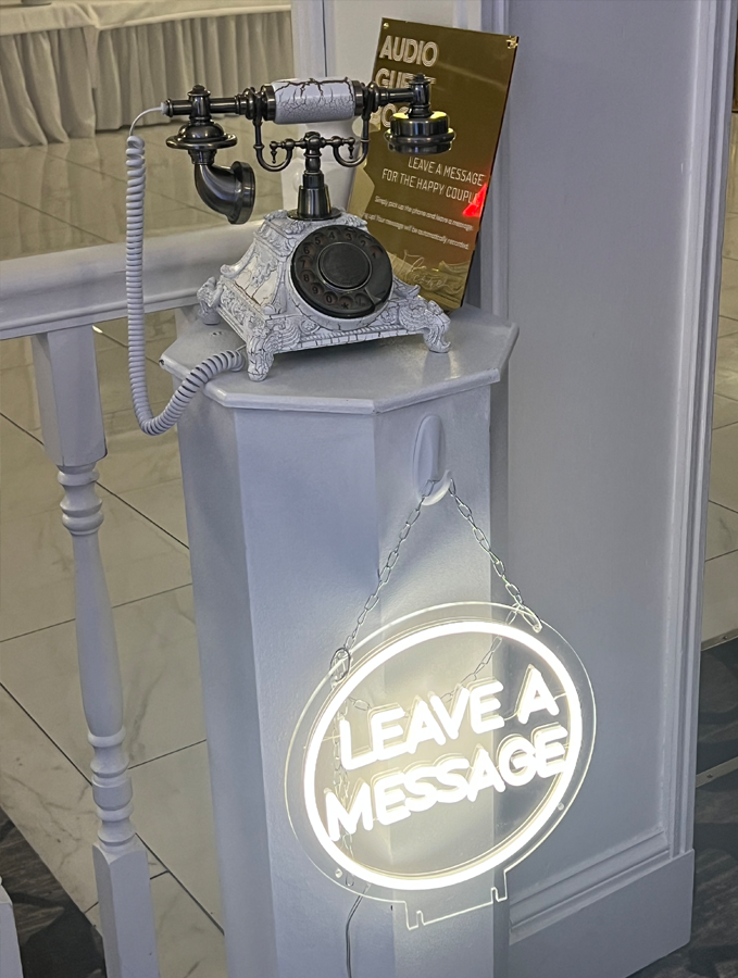 Audio Guestbook with vintage phone and neon sign